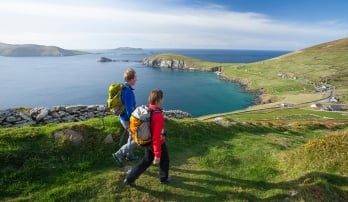 Walkers on the Dingle Way above Slea Head, Dingle Peninsula, County Kerry, Ireland