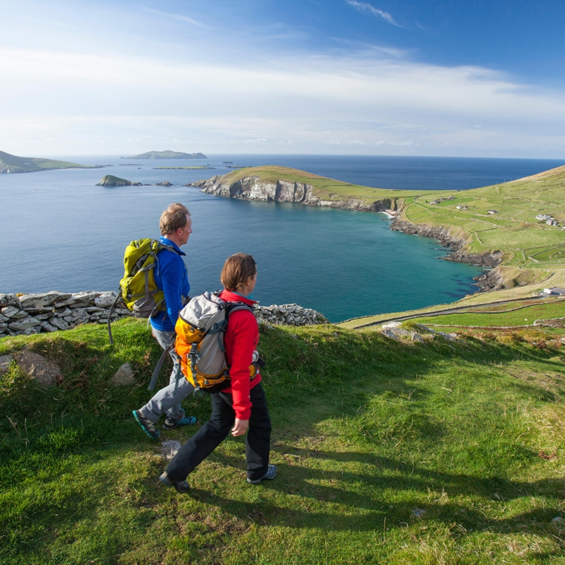 Walkers on the Dingle Way above Slea Head, Dingle Peninsula, County Kerry, Ireland