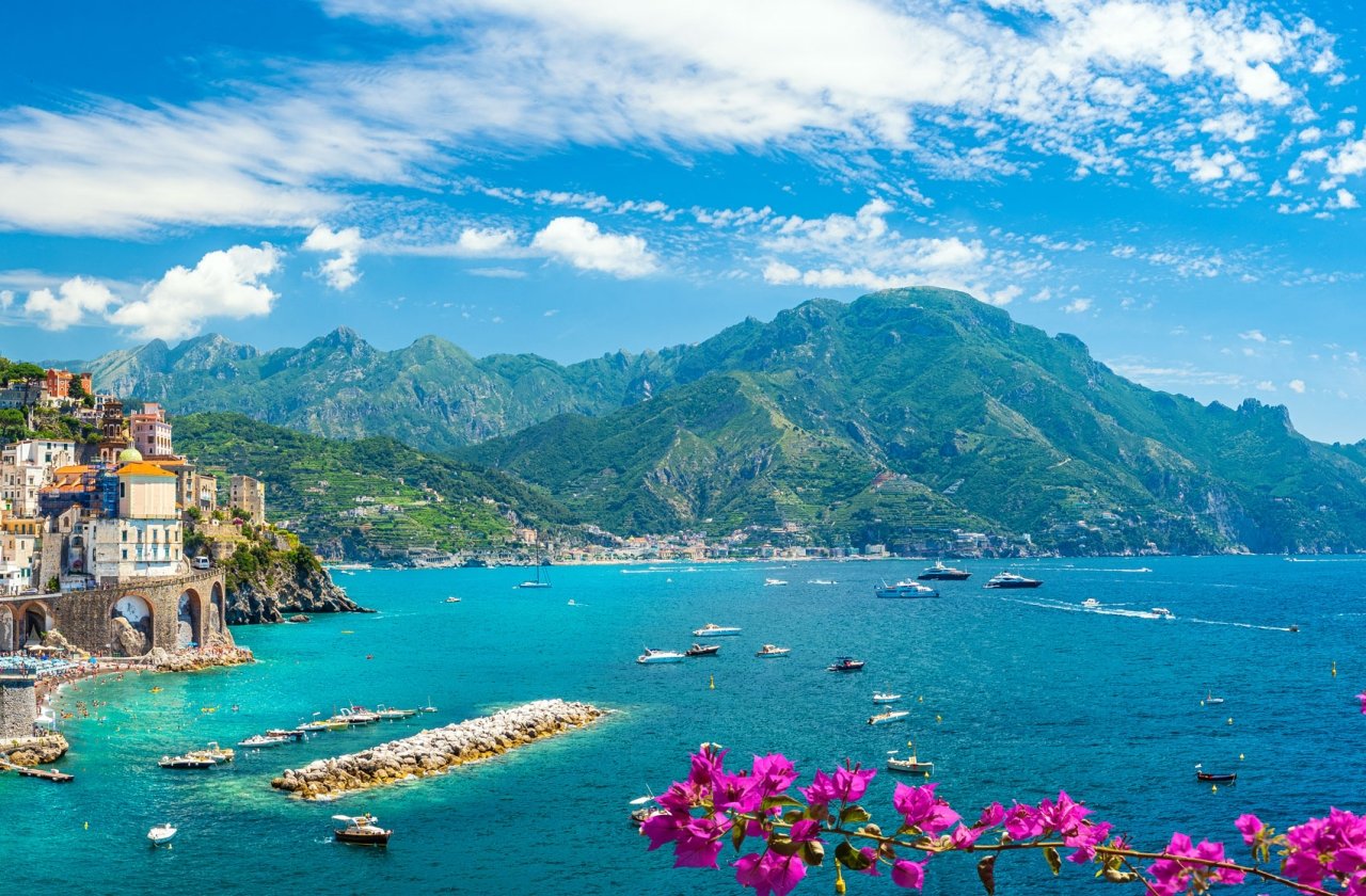 Scenic coastal view of Atrani town on the Amalfi coast, Italy